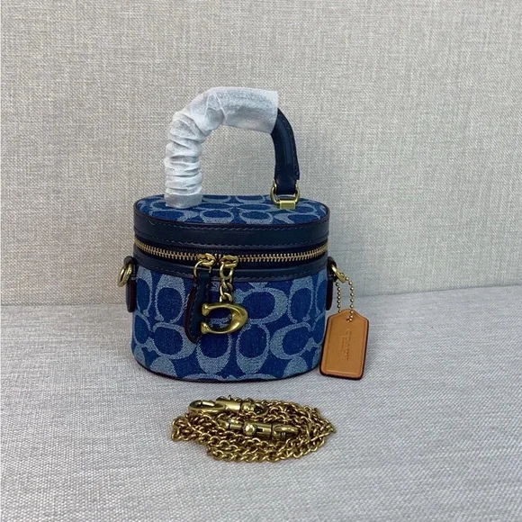 COACH Blue Denim Signature Mini Vanity Crossbody - Picture 3 of 8